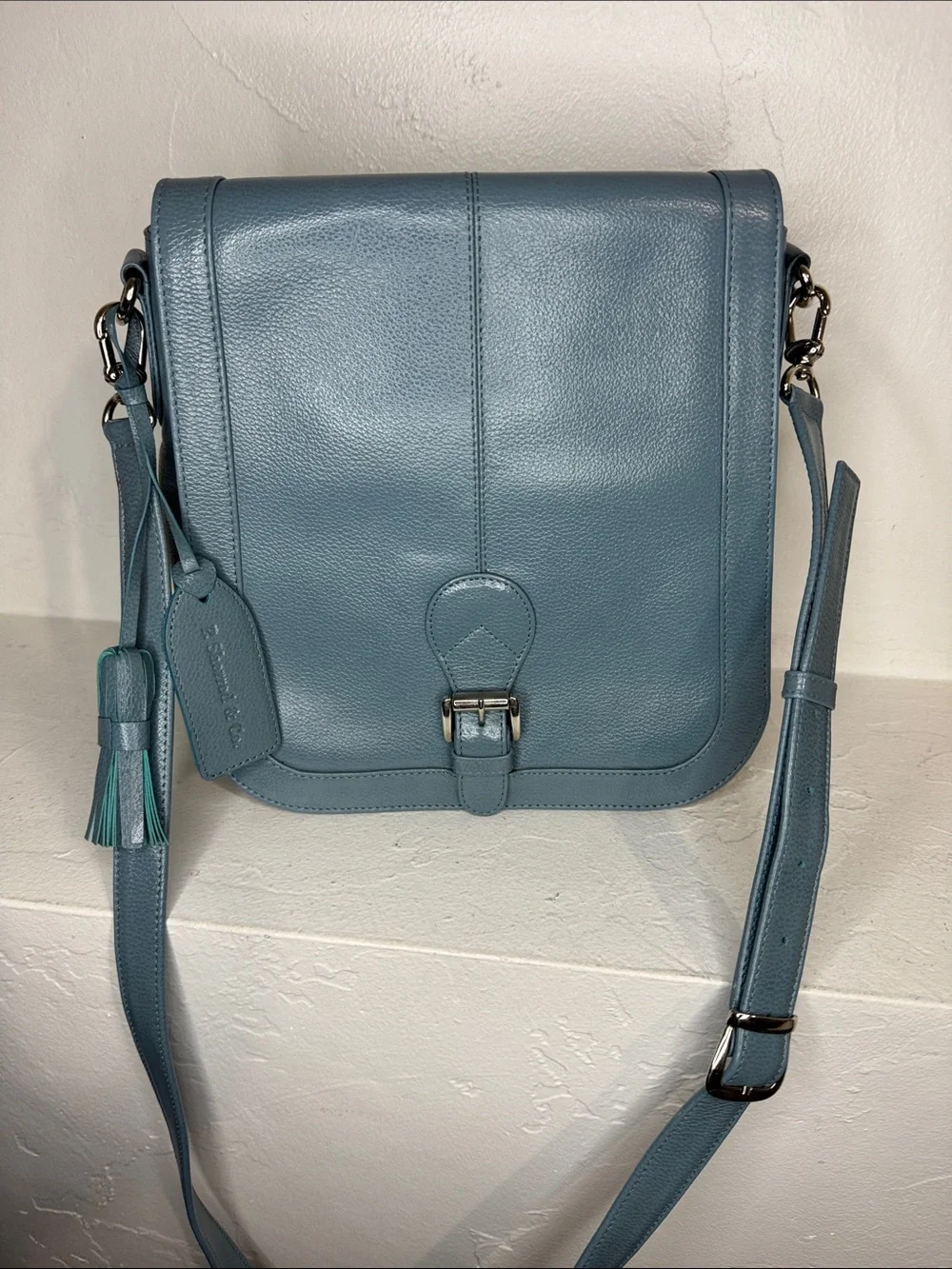 P. Sherrod & Co dusty blue leather crossbody bag